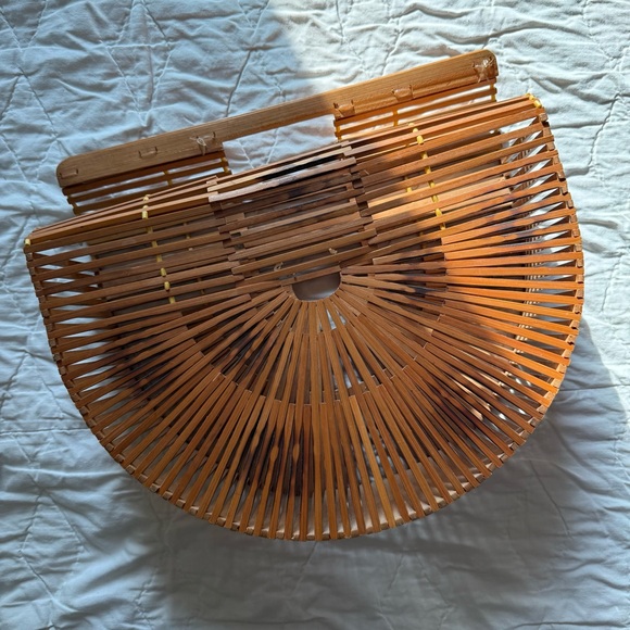 Handbags - Vintage Boho Half Moon Bamboo Wood Woven Hippie Core Clutch Handbag